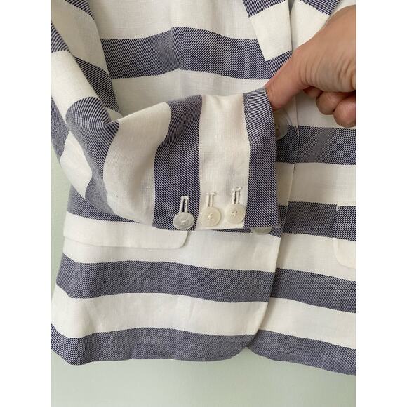 Banana Republic Women's Linen Blend Striped Blue White Nautical Blazer Jacket - Picture 4 of 10